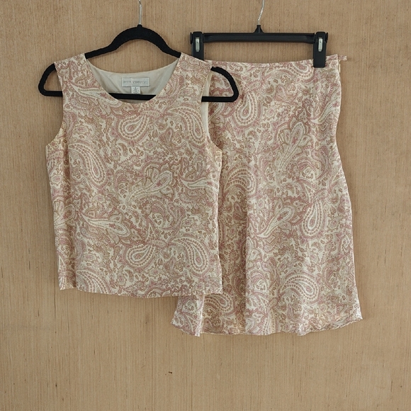 Petite Sophisticate Dresses & Skirts - Petite Sophisticate Pink Cream Paisley Two-Piece Skirt Set 100% Silk